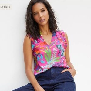 ANTHROPOLOGIE bl nk averio tropical print ruffled tank blouse